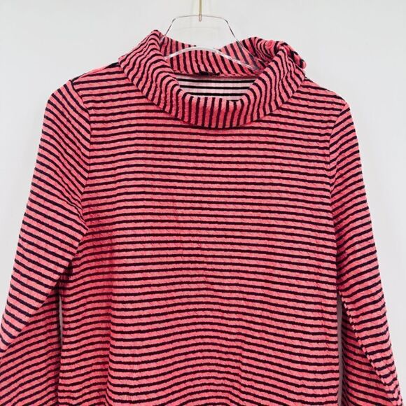 Talbots Size Large Petite LP Navy Blue & Pink Striped Cowl Neck Stretch Knit Top - Picture 2 of 8